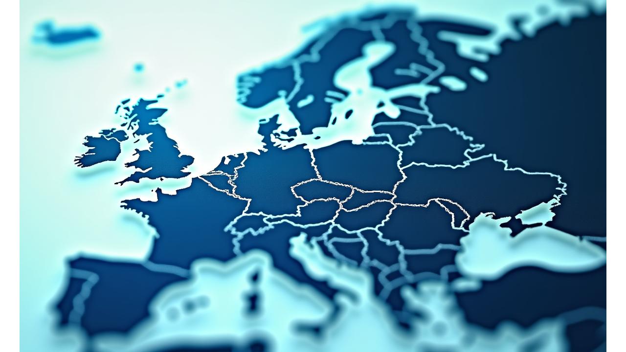 Kart over Europa med sammenslående grenser og nettverk av forbindelser mellom land, som symboliserer internasjonalt samarbeid og partnerskap i EU-prosjekter.